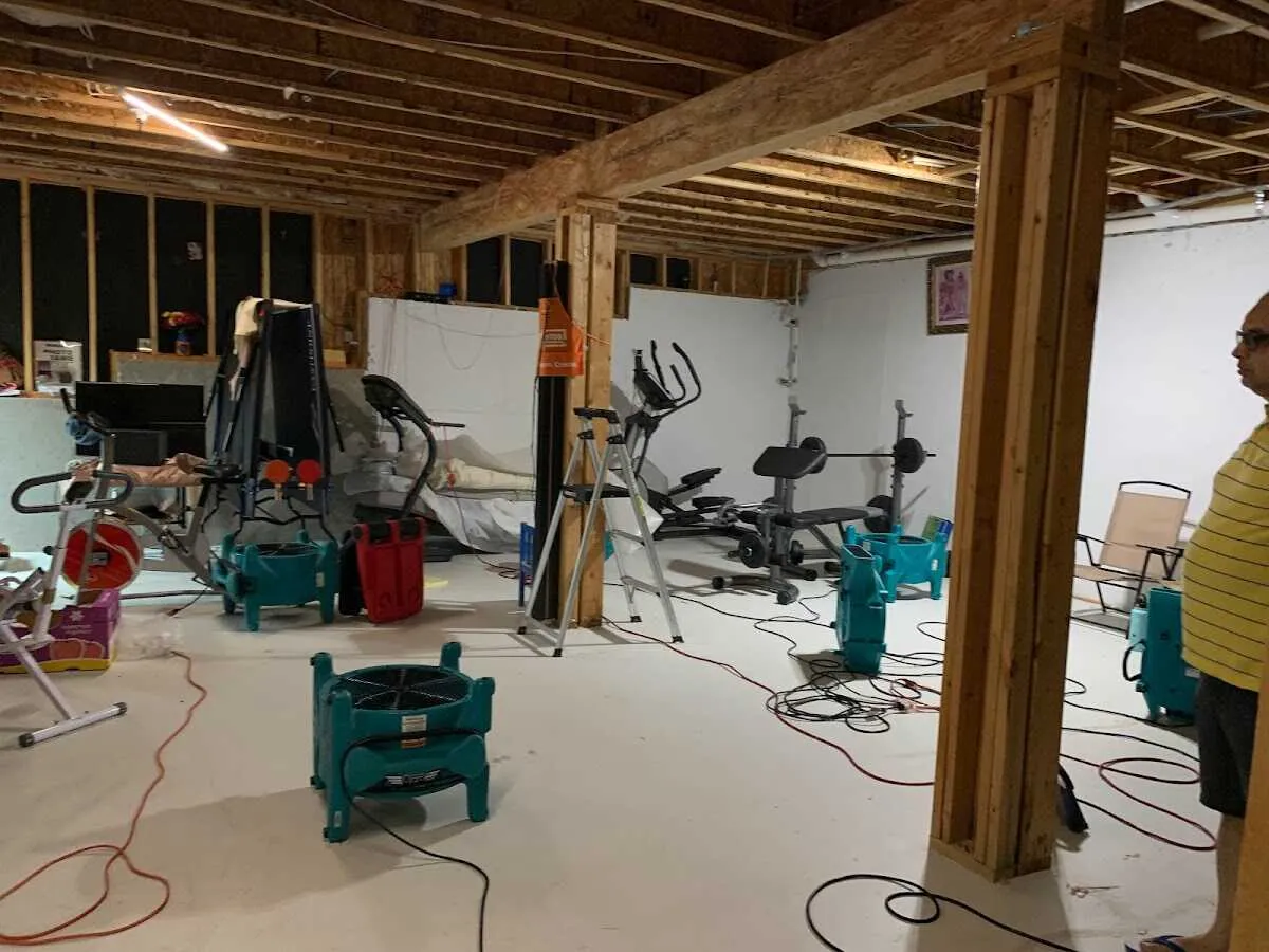 Basement drying equipment setup for Contents Cleaning & Restoration in Lake Jackson