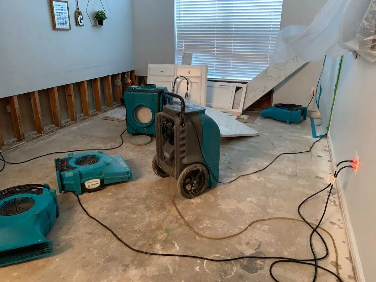 Dehumidifier in flood-cut room for Water Damage Restoration in Lake Jackson